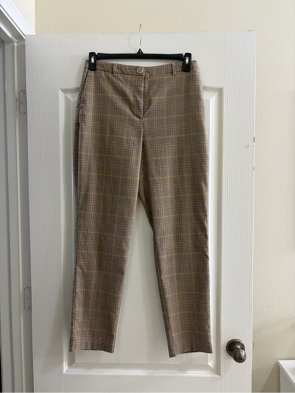 Cato Straight-Leg Plaid Pants - Brown with Yellow Windowpane